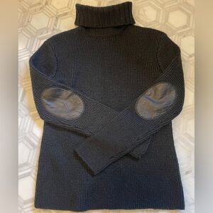 Alexander Wang Turtleneck Leather Elbow Patch Chunky Heavy Classic Knit | S